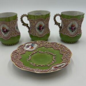 Antique Hand-painted Nippon porcelain demitasse teacups and saucer